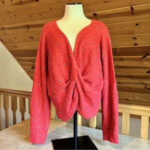 Fashion to Figure Women's Ramona Twist Front Rhinestone Red Sweater Size 2X NEW